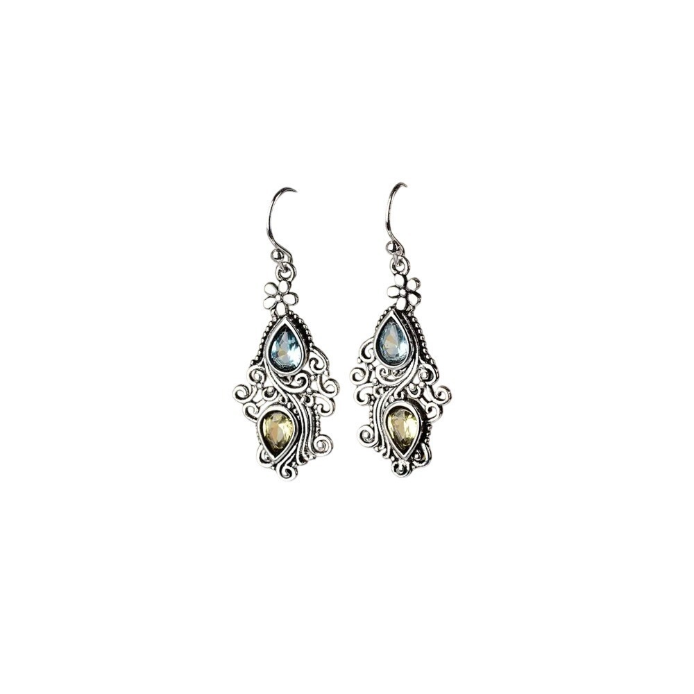 Elegant Silver and Yellowโ Teardrop Earrings